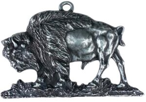Silver-toned metal ornament of a bison