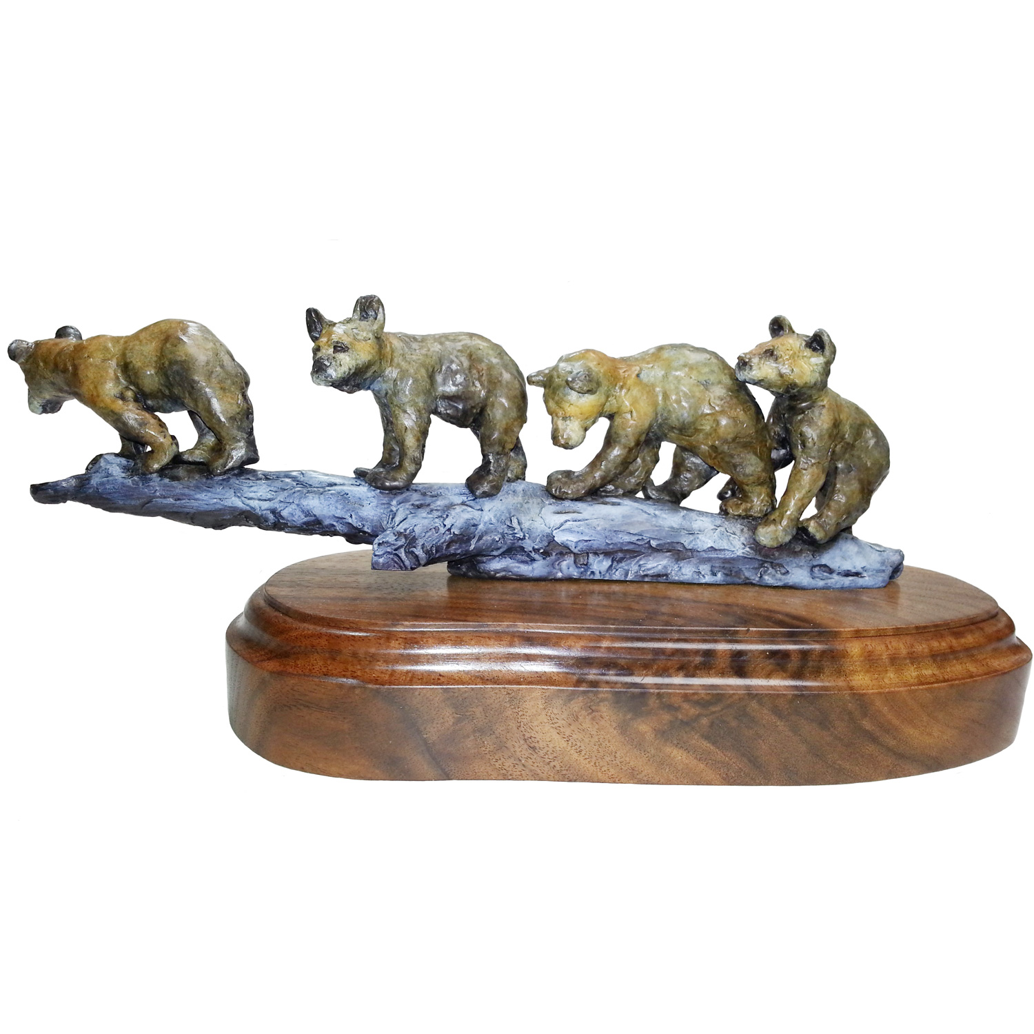 Four Cubs Walking Up a Log