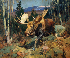 Aspen Bull art print of a bull moose in an autumn aspen forest by Eric Thorsen