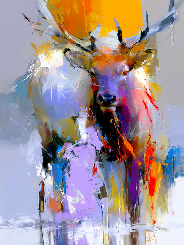 Elk in Color art print of a bull elk in vivid contemporary color by Eric Thorsen
