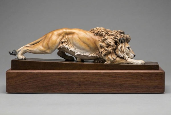 African Lion Stalking Sculpture - Image 2