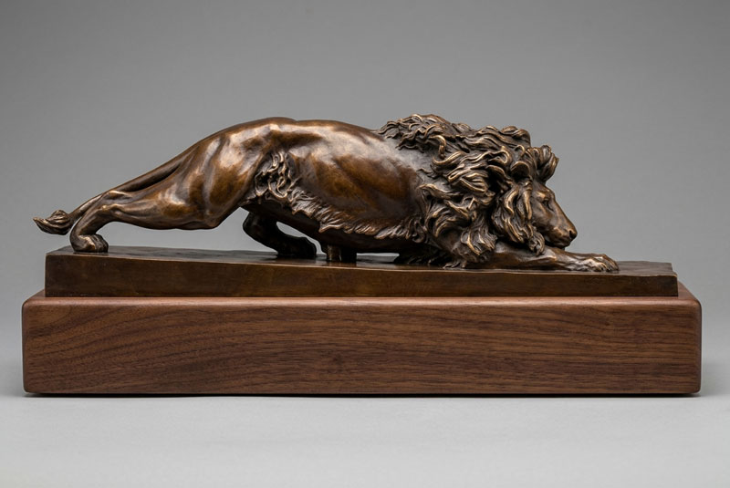 African Lion Stalking Sculpture