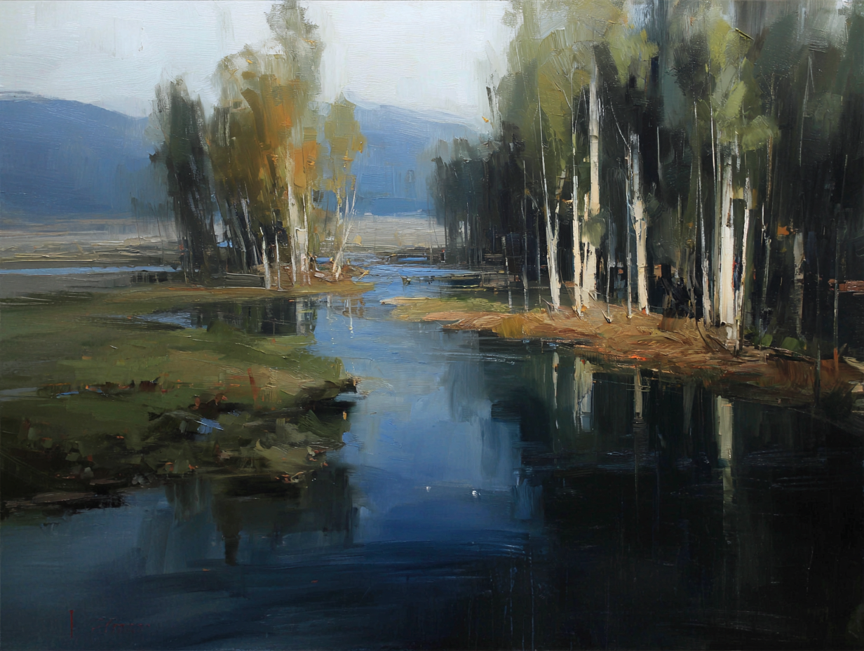 Aspen Reflections art print of aspen trees reflected in a still mountain river by Eric Thorsen