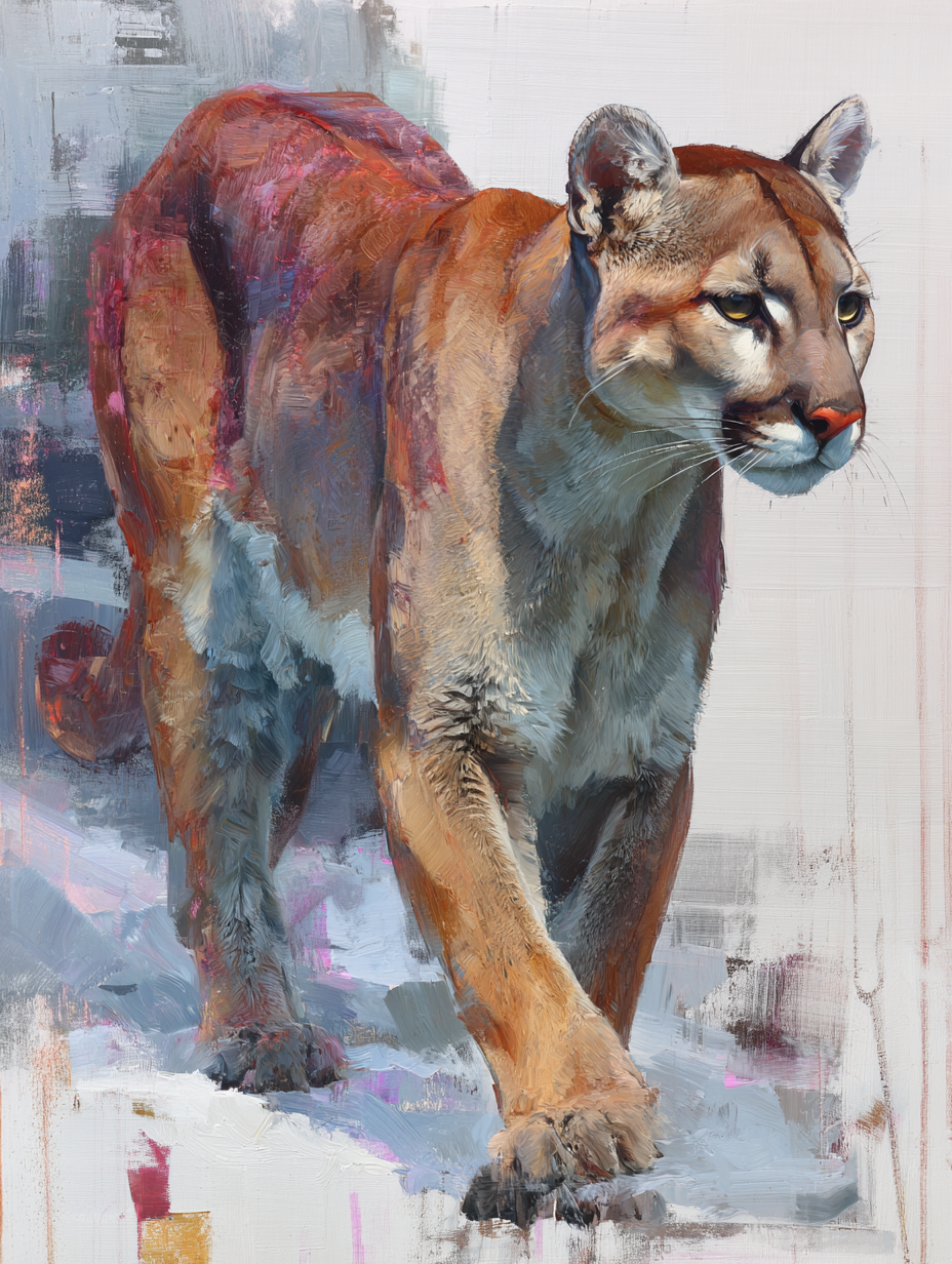 Mountain Lion art print of a cougar walking through snow by Eric Thorsen
